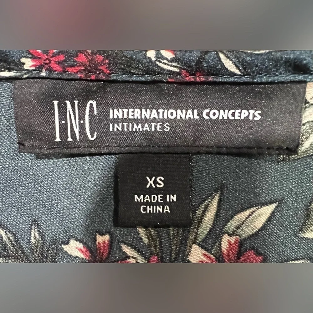 INC International Concepts Silky Chemise Gown Teddy Green Floral Size XS
